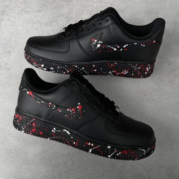 Custom AIR FORCE 1 black - White/Red splash (soles and swoosh)