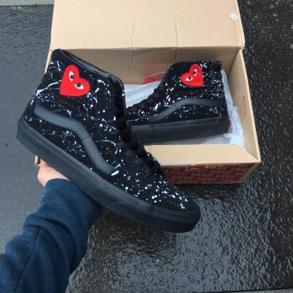 Custom Vans Sk8-hi all black - CDG patch splash