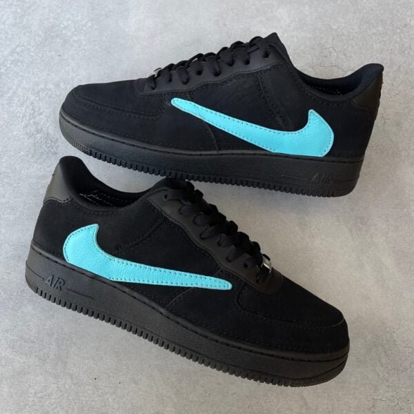 Custom AIR FORCE 1 black - Tiffany inspired Reverse swoosh