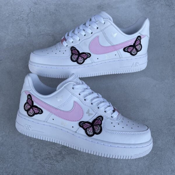Custom AIR FORCE 1  - Butterfly pink/silver