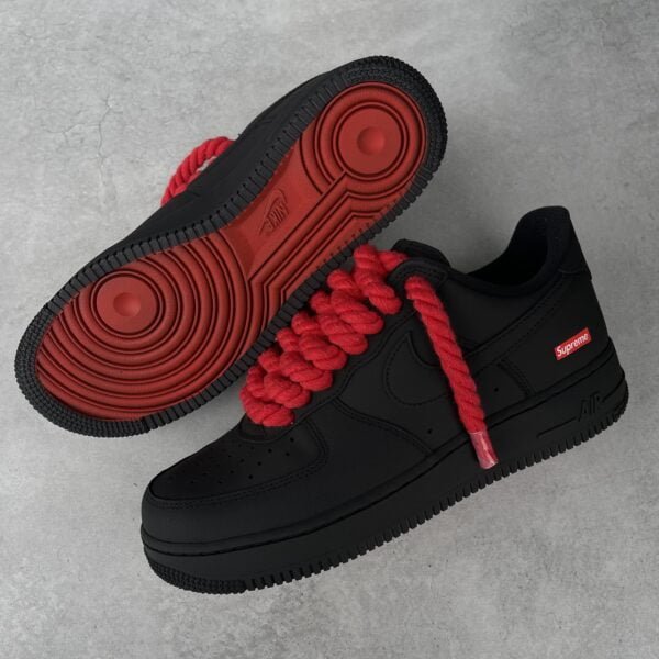 Custom AIR FORCE 1 Supreme - Mattest (red rope laces & red soles)