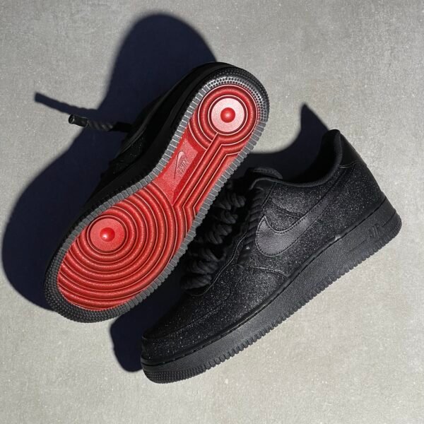 Custom AIR FORCE 1 black - Glitters with red soles & rope laces